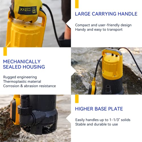 Acquaer 1.2HP Sump Pump, 5722GPH Utility Pump with Auto Float Switch - color: Yellow