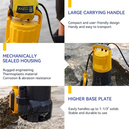 Acquaer 1.2HP Sump Pump, 5722GPH Utility Pump with Auto Float Switch - color: Yellow