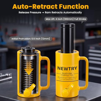 NEWTRY 20T Hydraulic Hollow Jack Cylinder, 4" Stroke Porta Power Ram