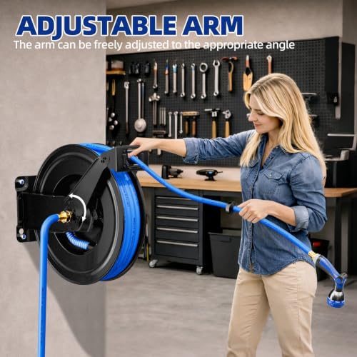 SPECILITE Hot/Cold Retractable Garden Hose Reel 50ft x 5/8", Blue - color: Blue