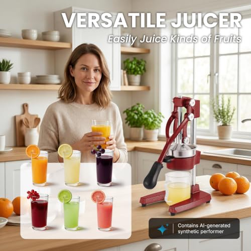 Cast Iron Manual Hand Press Juicer for Citrus & Pomegranate,Deep Red - color: Deep Red