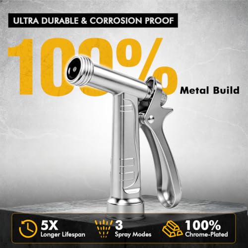 RESTMO 2 Pack 100% Metal Rust-Proof Chrome Garden Hose Nozzle Heavy Duty - size: 2 Pack