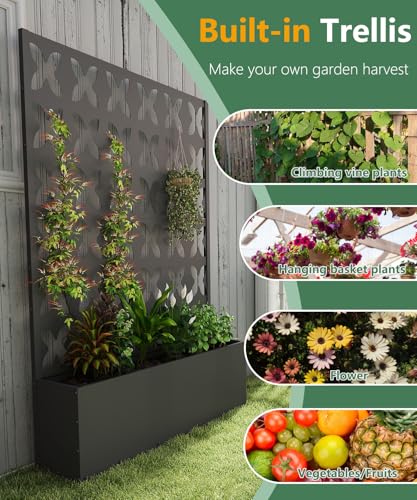 2PCS Metal Planter Box with Trellis,70.9"x47.2"x15.7" Raised Garden Bed with Drainage Holes, Privacy Planters for Outdoor Garden Bed for Climbing Plants,Vegetables,and Vines, Black-X - color: Black