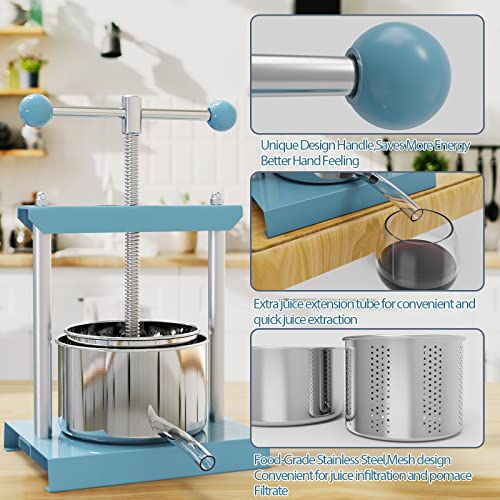 SQUEEZE master Cheese Tincture Herb Fruit Wine Manual Press -0.53Gallon/ 2 Litre-Power Ball Handle-Stainless Steel & Iron for Juice, Cider,Wine,Olive Oil-Blue - color: Blue, size: 0.53Gallon