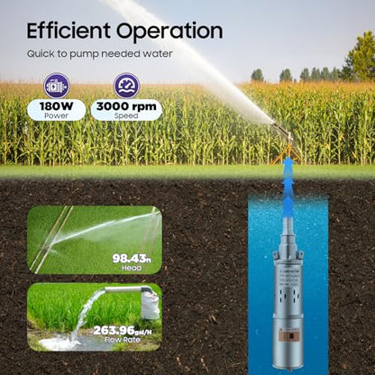 Deep Well Submersible Pump 12v/250w 263GPH 98ft Head with 56ft Head