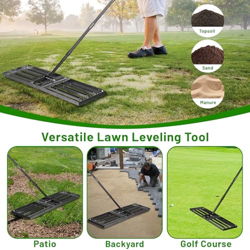 Lawn Leveling Rake 34"x10",Lawn Leveling Tool with 68" Long Adjustable Stainless Steel Handle for Leveling Soil,Grass,Sand or Dirt,Heavy Duty Lawn Leveler for Backyard,Garden,Golf Course,Farm,Pasture - style: 34"x10"