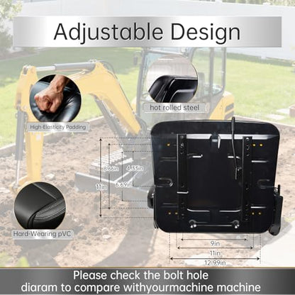 Universal Forklift & Tractor Seat with Adjustable Backrest Angle, Sliding Rail, Heavy-Duty Replacement Seat for Tractor, Excavator, Skid Steer, Backhoe, Dozer, Telehandler