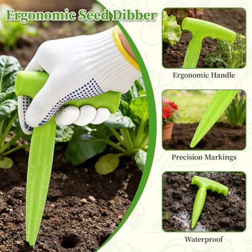 Mini Seed Spreader, 19 Pcs Seed Planter Tool Dispenser for Small Seeds, Hand Seeder Spreader with Plant Labels, Ergonomic Plastic Dibber Garden Tool and Gloves for Lawns