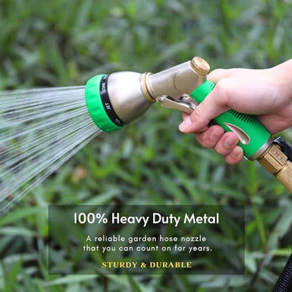 HOSUN 100% Metal Garden Hose Nozzle Sprayer with Ergonomic Handle, Green - color: Green