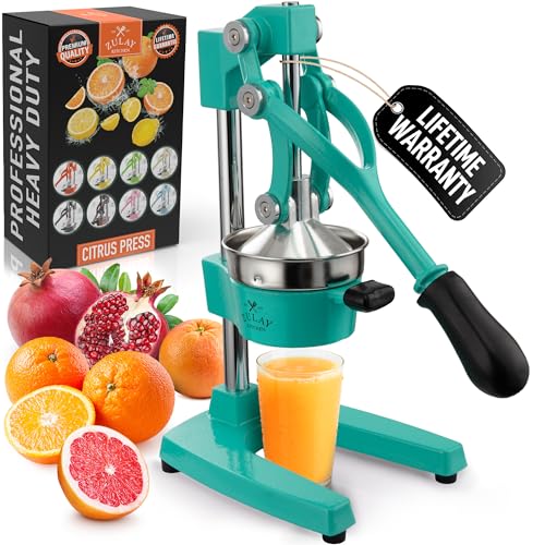 Zulay Kitchen Cast Iron Juicer - Heavy Duty Orange Juicer with Detachable Strainers for Easy Cleaning, Citrus Press for Citrus Fruits, Perfect for Bartenders, Juice Lovers & Health Enthusiasts - color: Aqua, size: Original