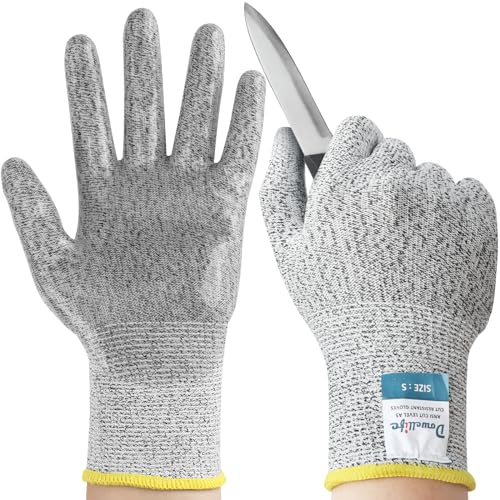 Dowellife Level 5 Cut Resistant Gloves with Silicone Coating, Food Grade Kitchen Knife Safety Gloves, Work Gloves for Chef, Mandoline Oyster Shucking Meat Cutting Wood Carving (Gray Large), Grey - size: Large (Pack of 1), style: Silicone Coated