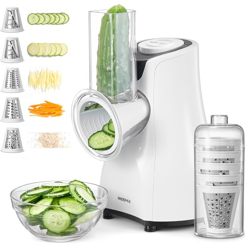 Electric Cheese Grater, Reemix 5 Multi Blade Cheese Shredder Salad Maker