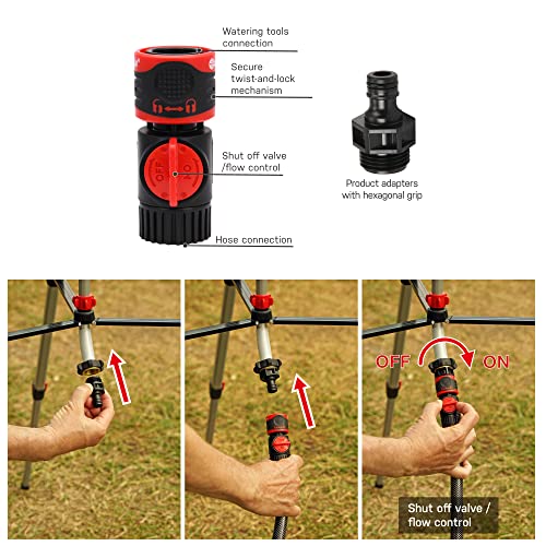 Eden 94152 PRO Heavy Weight Telescoping Tripod (5.37 lbs) Multi-Pattern Turbo Gear Drive Sprinkler, w/Quick Connect Starter Kit, 360 Degree Coverage