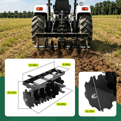 WUTIST 34" Disc Harrow Plow Attachment W/ 8 X Disc Blades Compatible with Tractor Sleeve Hitch Snugly Fits Any Tractor Sleeve Hitch Tow Behind Sleeve Hitch Disc Cultivator