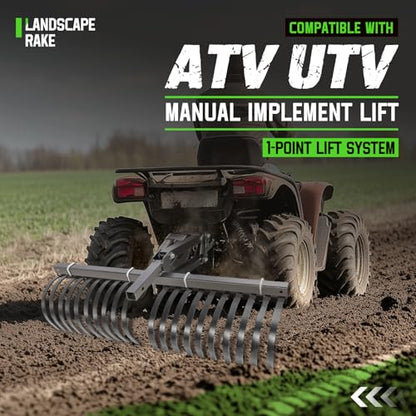 Wutist 48'' ATV/UTV Landscape Rake Implement for Removal of Rock, Grass