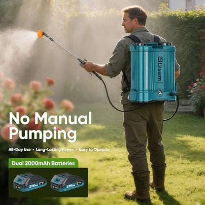 5.3 Gallon Battery Powered Backpack Sprayer,21V 2 Batteries Garden Sprayer - color: blue-03