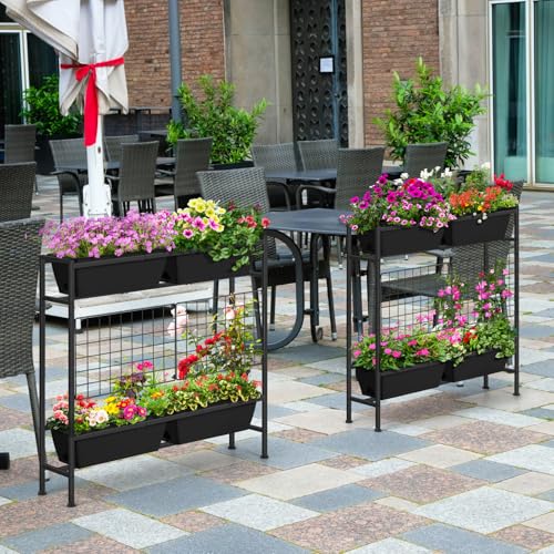 OYEAL Raised Garden Bed 32" Tall Elevated Planter Boxes with Trellis & Legs, Vertical Herb Garden Planter Outdoor for Gardening, Vegetables, Flowers, Herbs, Backyard, Black - color: Black
