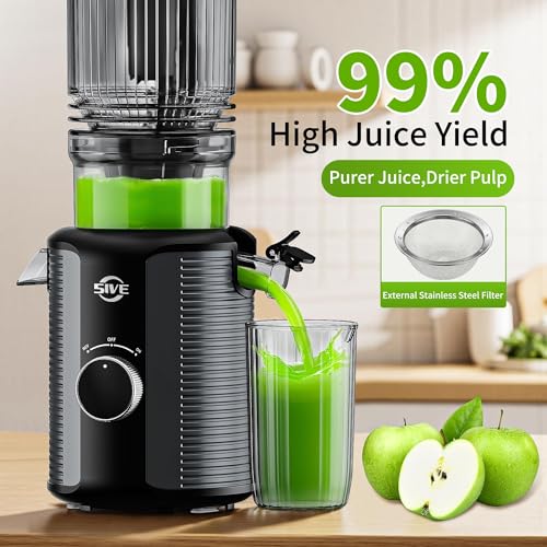5ive Cold Press Juicer, 5.1" Juicer Press with 41oz Capacity for Fruits Veg - color: Silver Gray