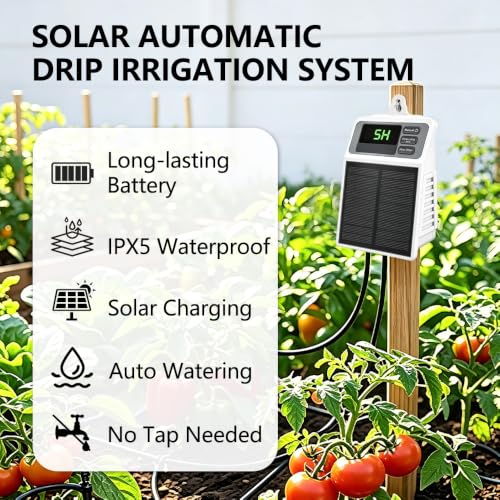 Uzoli Solar Drip Irrigation System, Auto Watering Kit for 10 Potted Plants