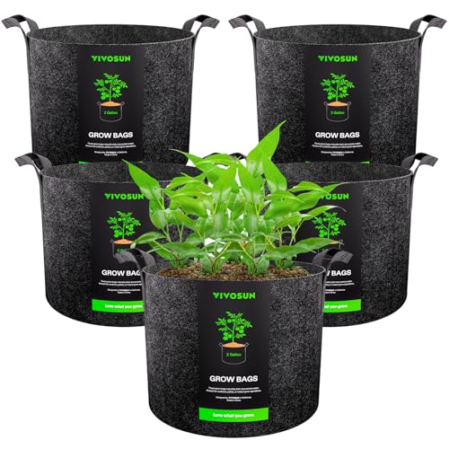 VIVOSUN 5-Pack 2 Gallon Plant Grow Bags Fabric Pots with Handles - color: Black, size: 2 Gallons
