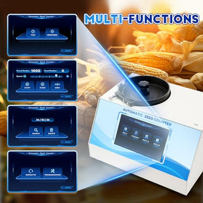 CGOLDENWALL Automatic Multi-functions Touchscreen Seeds Counter Machine With Data Storage, Adjustable Speed/Brightness, High Precision Counting for Various Shapes Cereals Seeds (Clearance Adjustment)