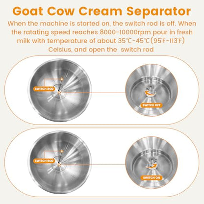 Milk Cream Centrifugal Separator, 304 Stainless Steel Electric Cow Milk Separator, 50L/H Goat Cow Cream Separator, 10500RPM Creams Maker Separator with 5L Bowl Capacity for Fresh Goat Cow Milk