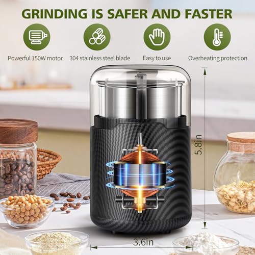 Hermolante Herb Grinder, Electric Spice Grinder, Press-Down Lid Starts - color: Gray