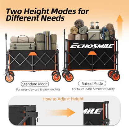 EchoSmile Wagon Carts Foldable Heavy Duty, 500Lbs Wt, 300L Cap, Black&Orange - color: Black&orange
