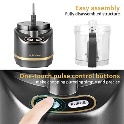 La Reveuse 2 Cup Mini Food Processor, Electric Chopper Small, Metallic Grey - color: Metallic Grey