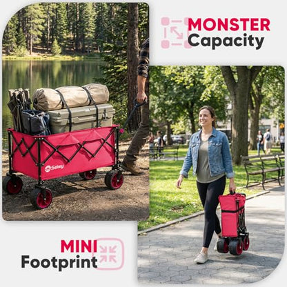 Sekey 250L Beach Wagon, 400 lb Capacity, Foldable, All-Terrain Wheels - color: Pink