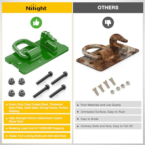 Nilight Tractor Bucket Grab Hook with Tie-Down Ring & Back Plate - color: Dark Green, size: Hooks w/ Ring