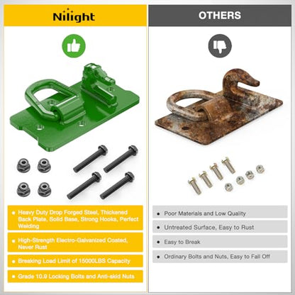 Nilight Tractor Bucket Grab Hook with Tie-Down Ring & Back Plate - color: Dark Green, size: Hooks w/ Ring