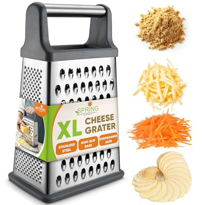 Spring Chef Stainless Steel XL Cheese Grater for Kitchen, Gray - color: Gray