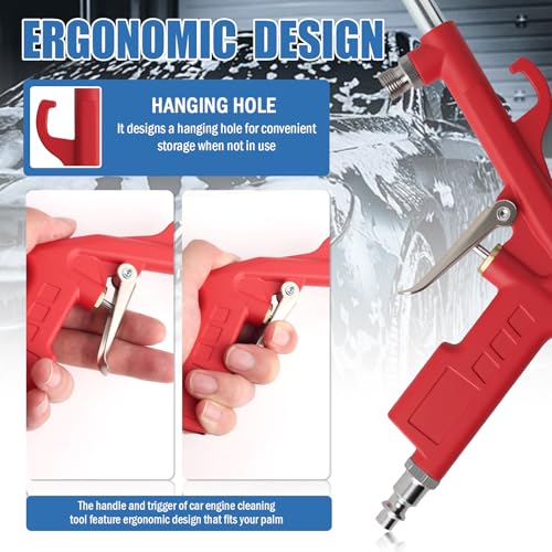 Air Engine Cleaning Gun with 3.93Ft Hose,Elbow Pneumatic Siphon Spray Gun for Car Engine Dust Detail Cleaning,High Pressure Professional Long Air Blow Guns Airs Spray Guns (Red) - color: Red