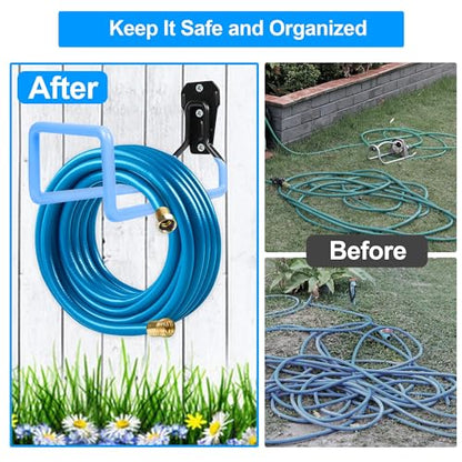 PeoMev Hose Holder Wall Mount Metal Hose Hook Garden Hose Rack - color: Blue