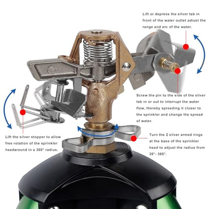 Biswing Impact Sprinkler Head on Tripod Base, Heavy Duty Lawn Sprinklers, 360 Degree Large Area Irrigation, Metal Sprinkler Nozzle & Solid Alloy Metal Extension Legs Flip Locks, 1 Pack - size: 1 Pack