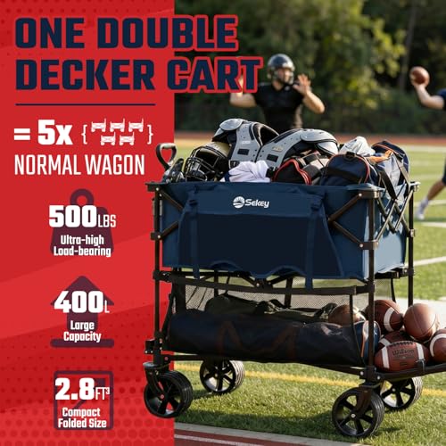 Sekey 400L Double-Decker Wagon, 500 lb Capacity, 50 in Extender - color: Amber Blue