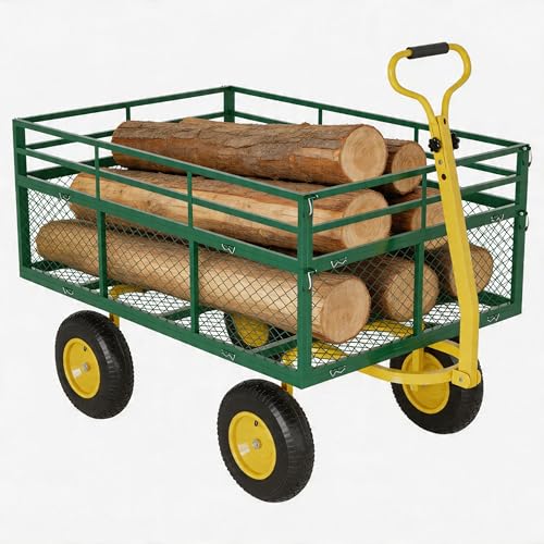 Patikuin 3-in-1 Heavy Duty Steel Garden Cart, 1400 Lbs Utility Wagon with Removable Mesh Sides, 10" All-Terrain Wheels for Yard, Lawn & Gardening - size: 1400 Lbs