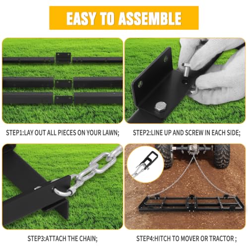 6FT Drag Harrow Driveway Grader Heavy Duty Power Rake - size: 6FT