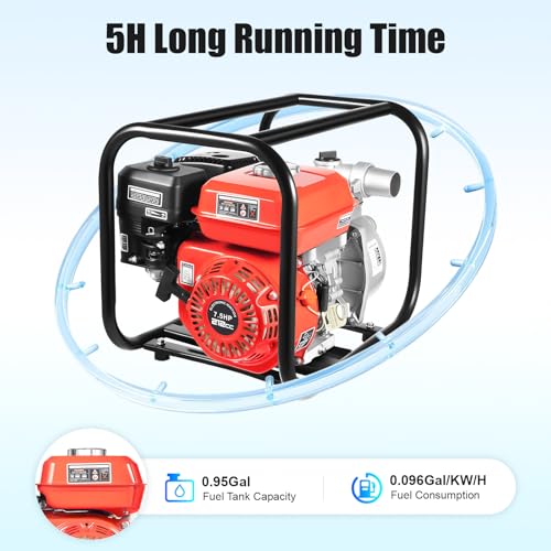 2" Gas Trash Pump with Hose, 7.5HP 212cc, 114 GPM, 98ft Head (2 inch) - size: 2 inch