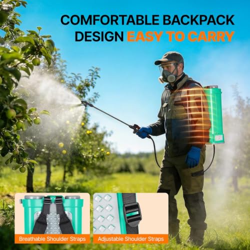 OGERY Battery Powered Backpack Sprayer 4 Gallon, 2.6Ah 21V Battery with 6 Nozzles, Telescopic Stainless Steel + Plastic Wand for Lawn Garden Weed Yard Cleaning (Charger Included) - color: Dark Green