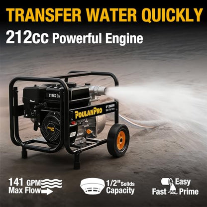 Poulan Pro 2-inch Semi Trash Pump with Wheels, 6HP 212cc 4-cycle Engine - size: 2 inch with wheels