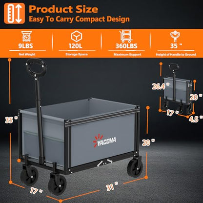 Semoprus 3 in 1 Wagons Carts Foldable,360LBS Beach Cart with Sturdy Wheels - color: Gray