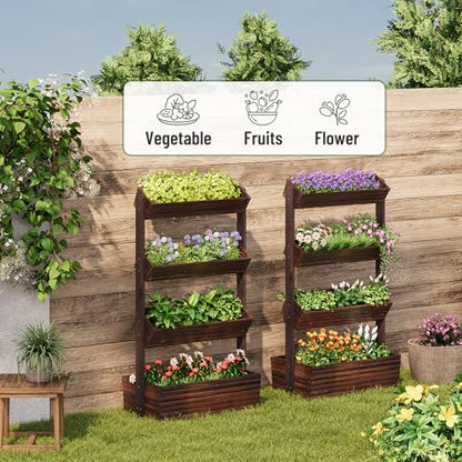 4-Tier Vertical Wooden Raised Garden Bed, herb garden planter, Carbonized - color: Carbonized, size: 4-Tier