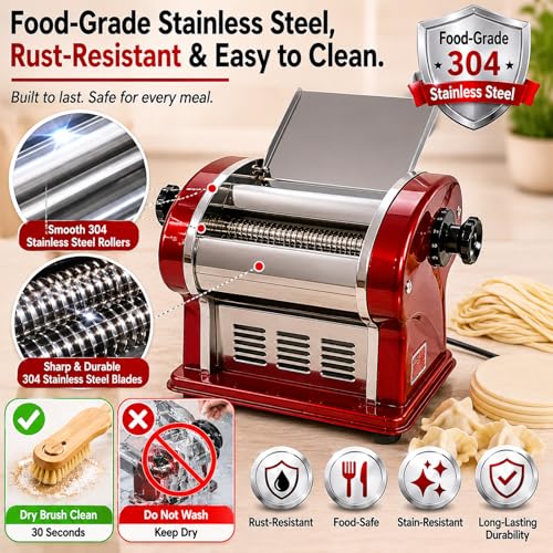Electric Pasta Noodle Maker Machine, Built-in 2.5 mm Blade, Dough Width 14 cm, 0.3-4 mm Adjustable Thickness, Output 5Kg/H for Home & Commercial Use