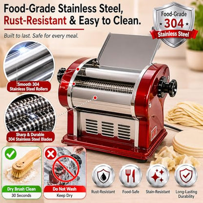 Electric Pasta Noodle Maker Machine, Built-in 2.5 mm Blade, Dough Width 14 cm, 0.3-4 mm Adjustable Thickness, Output 5Kg/H for Home & Commercial Use
