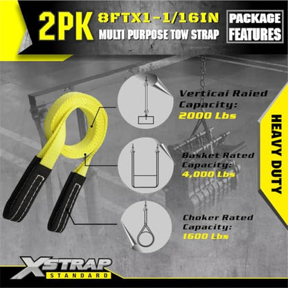 XSTRAP STANDARD 2PK 1"x8' Lift Sling Straps Wear Guard End Heavy Duty Strap - style: 2pk 1''x8ft