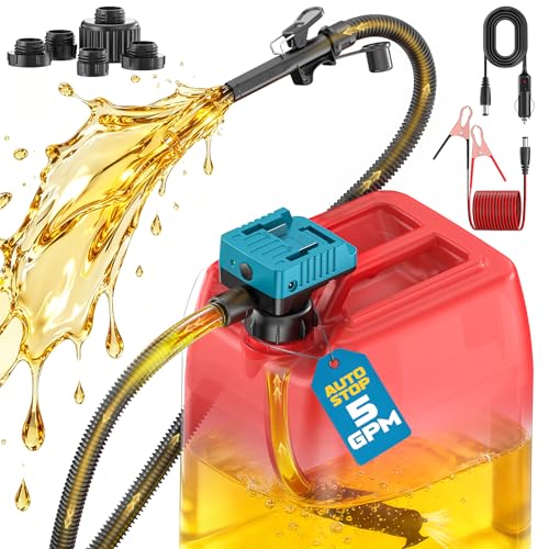 DIYtoolifz 5 GPM Cordless Fuel Transfer Pump with Auto Shut-Off & Beep Alert, Compatible with Makita 18V Batteries, Portable Gas Can Pump for Gasoline, Diesel, 51" Hose & 5 Adapters (Bare Tool) - color: Blue