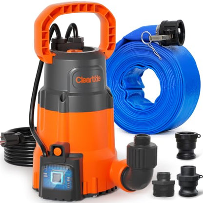 1/4 HP Submersible Utility Water Pump with 25‘ Drain Hose, 2160 GPH High Flow, Portable Sump Pump with Auto Water Sensor for Pool, Flooded Basement, Hot Tub, Pond Draining - style: 1/4HP Auto Water Sensor Pump with Hose