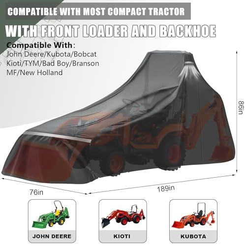 600D Waterproof Tractors Cover Replace for John Deere 1,2,3 Series/Kubota - size: With Backhoe
